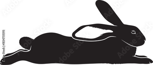 Black lop-eared rabbit vector illustration. cute domestic animal silhouette, pet bunny profile isolated on white background. minimalist design for spring, easter, nature, farm concepts.