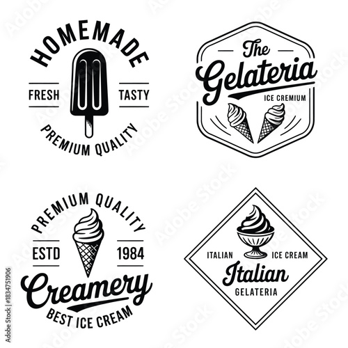 Vintage ice cream and gelato shop logos and badges collection