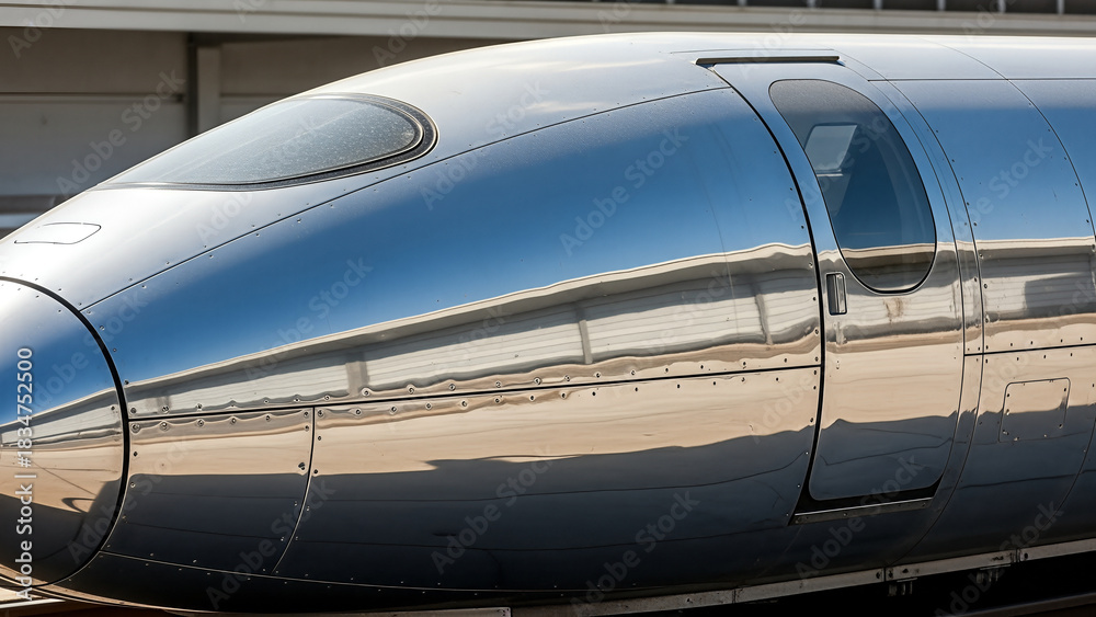 Fototapeta premium Sleek Silver Bullet Train Exterior with Reflective Surface.