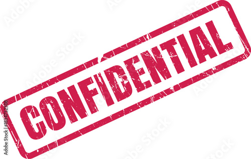 A red grunge confidential stamp angled on a white surface indicates sensitivity