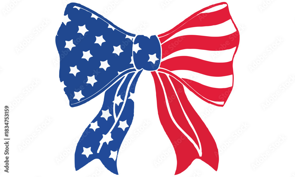 Fototapeta premium American Flag Bow Vector – Patriotic Stars and Stripes Ribbon Bows for USA Crafts and Designs