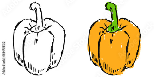 Grunge Sketch Handdrawn Bell Pepper Vector Ideal for rough food, cooking, and expressive spice graphics with a gritty texture. Symbolizes natural produce, raw seasoning, and sketch style.