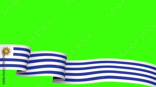Waving Uruguay Flag Ribbon on greenscreen background