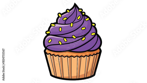 Delicious Purple Cupcake with Yellow Sprinkles Illustration.