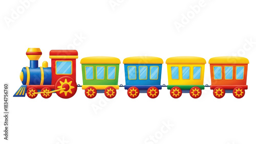 Colorful toy train with multiple carriages isolated on transparent background