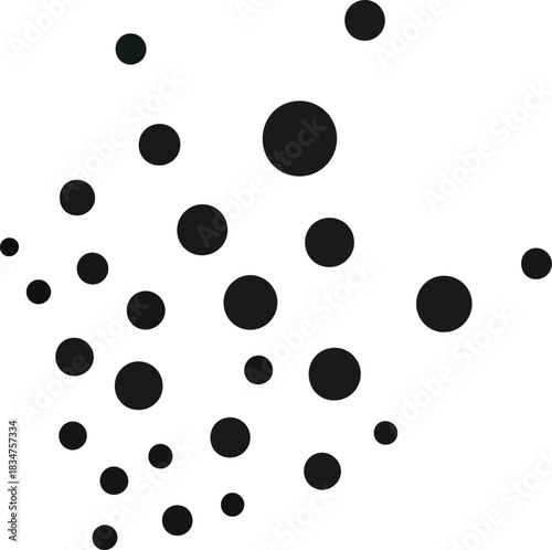 Scattered black circles of various sizes on a white background