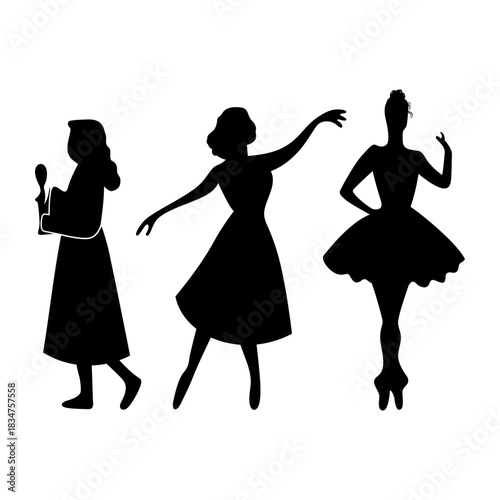3 Girls dance together silhouette vector clip art