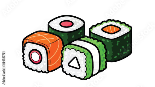 Assortment of Delicious Sushi Rolls and Nigiri.