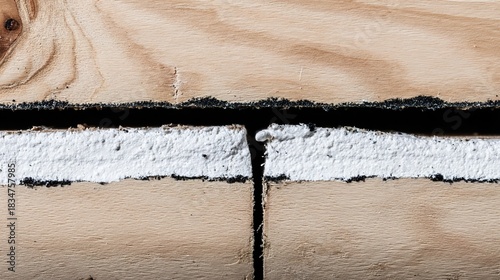 caulk. Wooden planks with gaps filled by a smooth white caulk line. safety posters, maintenance manuals, designed for industrial assembly lines and welding operations.