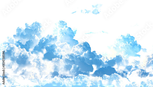 A cluster of puffy, white and light blue clouds drift against a black background