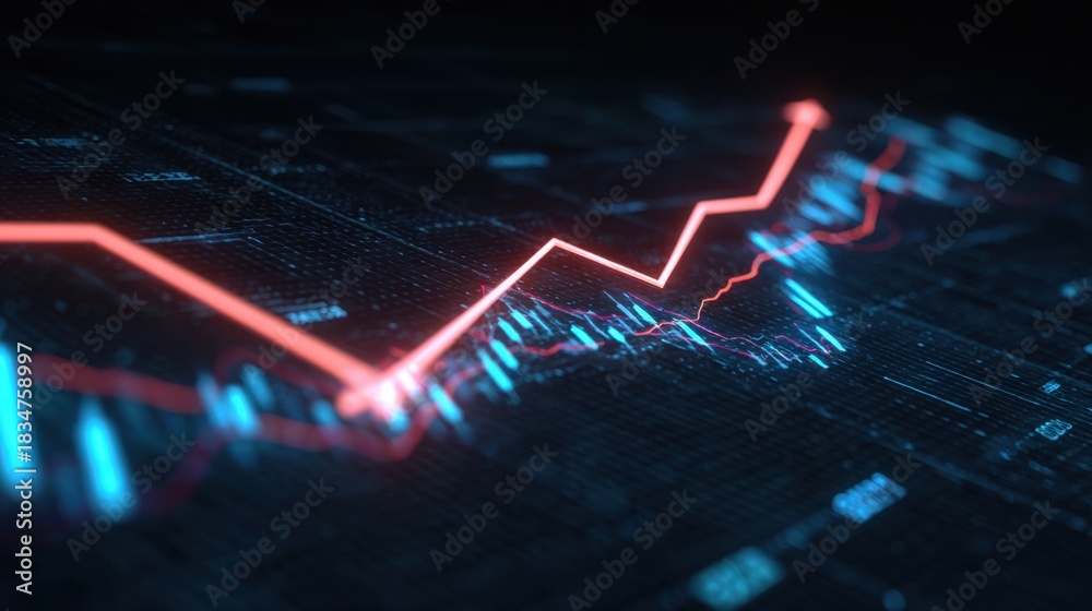 Fototapeta premium Dynamic Stock Market Visualization with Ascending Trend Graph and Data Analysis Background