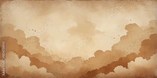 Antique vintage brown parchment paper texture background with a grunge map illustration of the ancient world