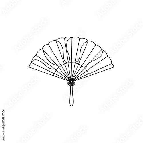 Elegant handheld fan illustration with delicate ribbing and handle