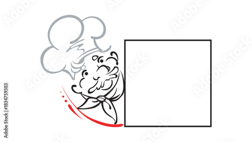 Smiling chef with a menu. Smiling chef silhouette with menu. Vector illustration