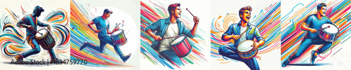 VECTOR OF A MAN PLAYING DRUM ON A WHITE BACKGROUND FLAT DESIGN