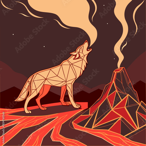 The Crystal-Fire Wolf at the Volcano Edge