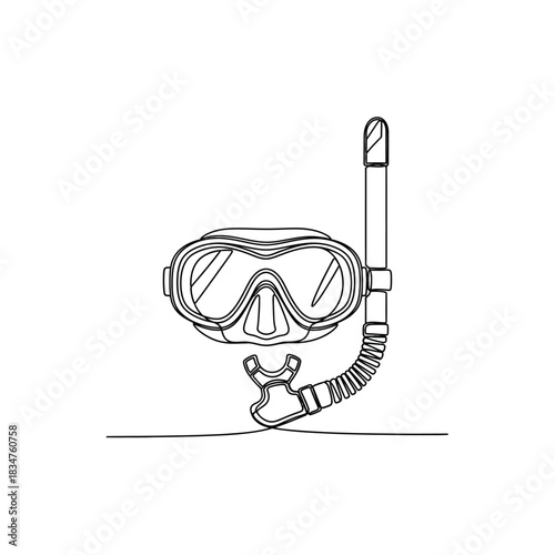 Hand drawn sketch of a diving mask and snorkel on a white background