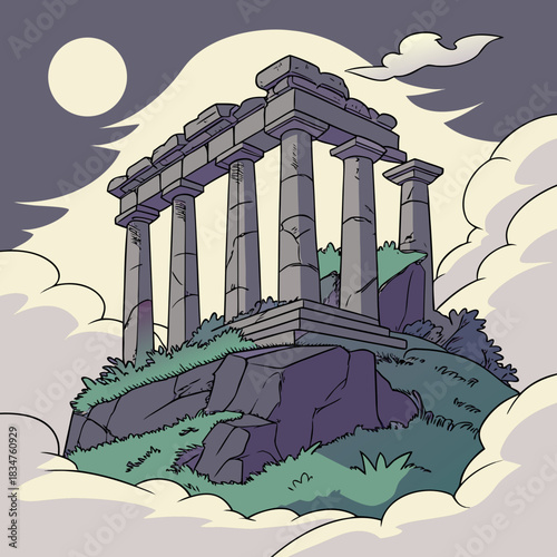 Ancient Ruins Above an Inverted Mountain