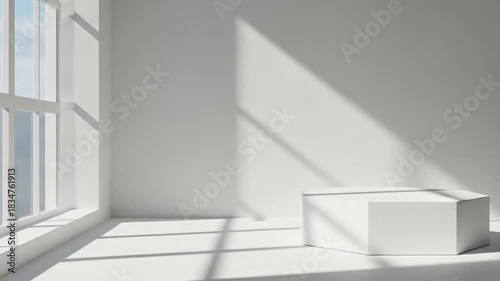 Wallpaper Mural Clean Minimalist Interior with White Podium and Sunlight for Product Showcase or Branding 3D Render Torontodigital.ca
