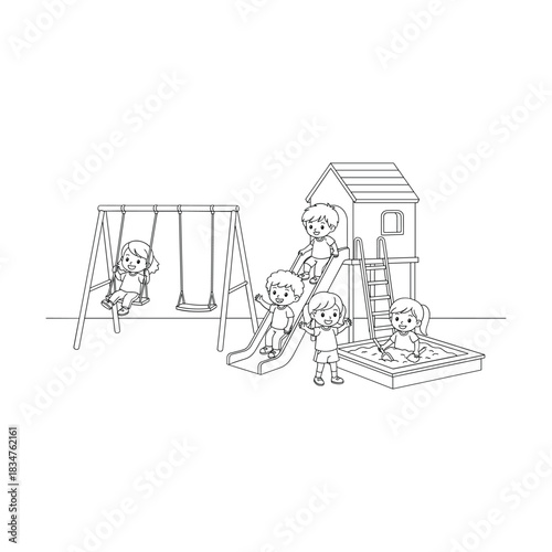 Line drawing of a small garden shed surrounded by plants and trellises