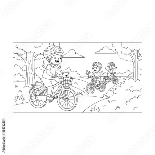 Sketch of a person riding a motorcycle through a rugged mountainous landscape