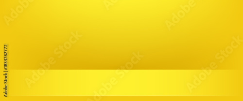 empty studio room. Yellow limbo background. 3d abstract studio room. Yellow gradation gradient empty wall backdrop. Back ground horizontal mockup product presentation.