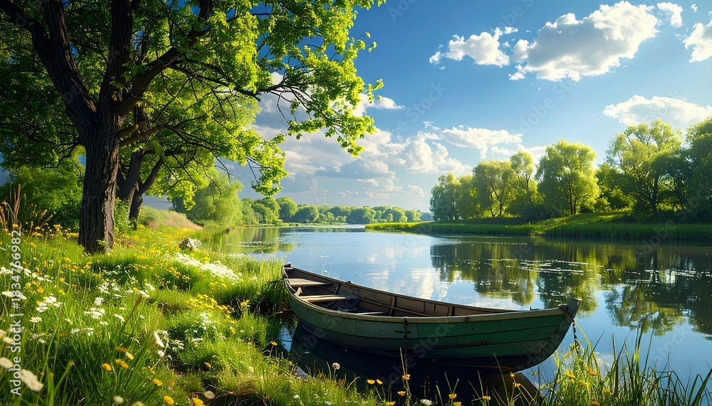 Obraz premium boat on the river in summer