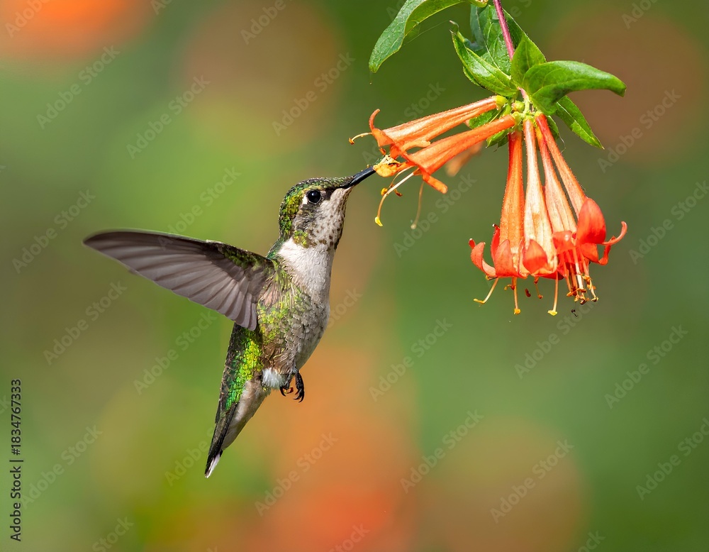 Naklejka premium hummingbird feeding on a flower