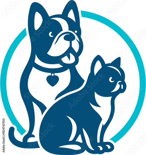 design logo French bulldog and cat  in a circle