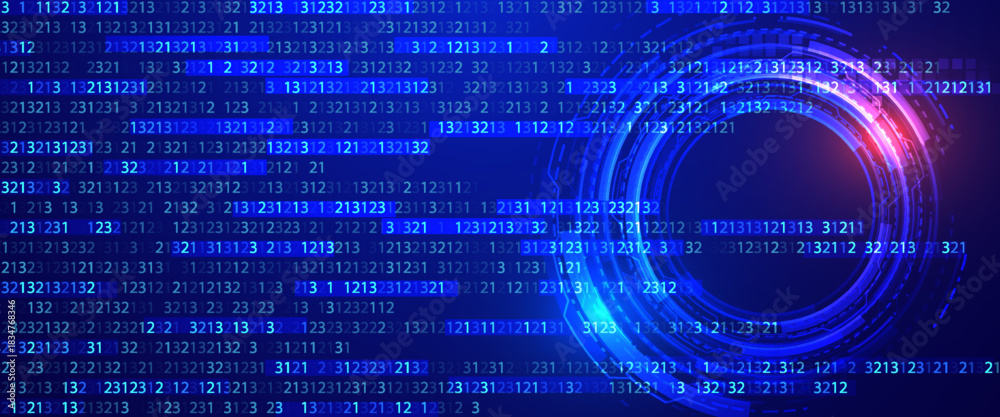 Obraz premium Blue Binary Data Software Programming Code Background. Random Parts of Program Code. Digital Data Technology Concept. 1 0 Machine Code. Random Binary Data Matrix Wide Vector Illustration.