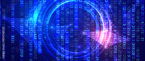 Blue Binary Data Software Programming Code Background. Random Parts of Program Code. Digital Data Technology Concept. 1 0 Machine Code. Random Binary Data Matrix Wide Vector Illustration.