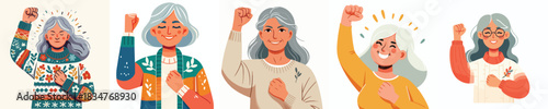 vector of a grandmother clenching his fists up