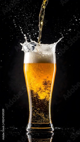 Wallpaper Mural Elegant tall glass of frothy golden beer with bubbling carbonation and splash effect, shot against a dark background for refreshment or beverage advertising Torontodigital.ca