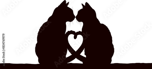 Elegant silhouette of two cats sitting closely together in a romantic affectionate pose symbolizing companionship and love