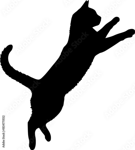 Dynamic silhouette of a person joyfully jumping mid air in a playful pose featuring a bold simple solid color fill design