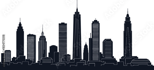 Sleek modern city skyline silhouette featuring minimalist high rise towers and clean architectural lines perfect for urban design projects