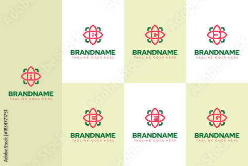 Letter A B C D E F G Flower Logo Set, symbolizing growth, elegance, and natural harmony