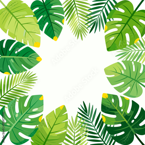 A vibrant arrangement of tropical green leaves creating an attractive frame for a natural and fresh look.