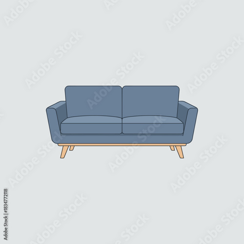 A simple blue sofa with wooden legs, suitable for indoor living room decoration and comfortable seating.