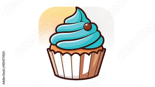 Delicious Teal Frosted Cupcake with Chocolate Sprinkles.