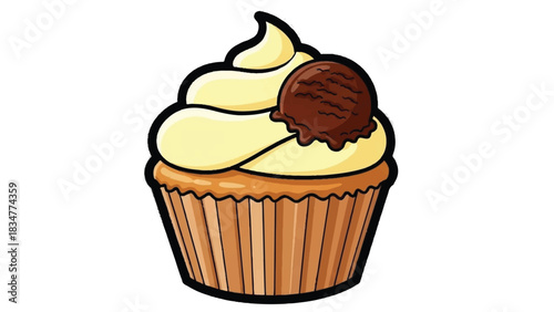 Delicious Cupcake with Creamy Frosting and Chocolate Topping Illustration.