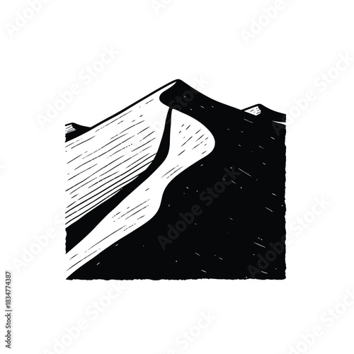 Stunning minimalist sand dune illustration showcasing desert landscape beauty, perfect for travel blogs and adventure themed designs, conveying serenity and the allure of nature
