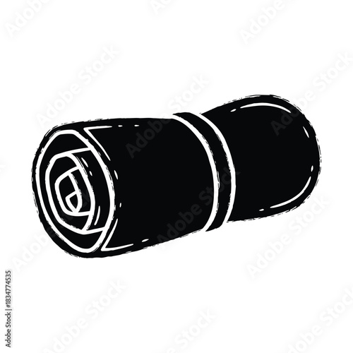 Get ready for your adventure with this stylish rolled up black sleeping mat, perfect for camping, hiking, or yoga retreats - embrace the outdoors with comfort and convenience