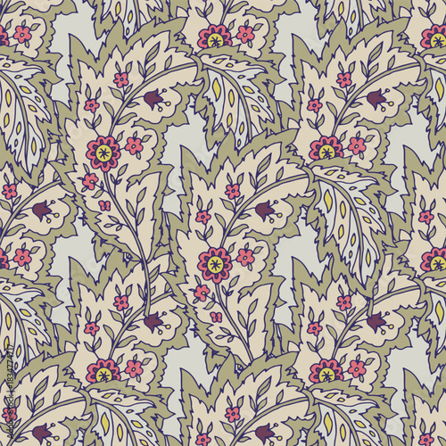 Handdrawn Leafy Floral Seamless Pattern