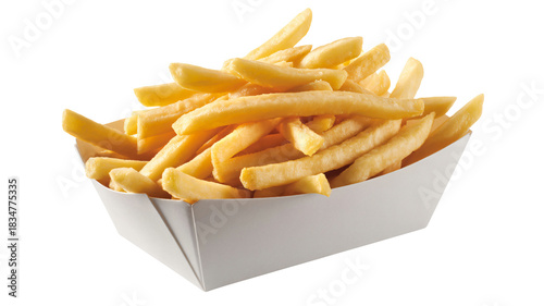 Golden, crispy French fries in paper cone, a delicious fast food favorite