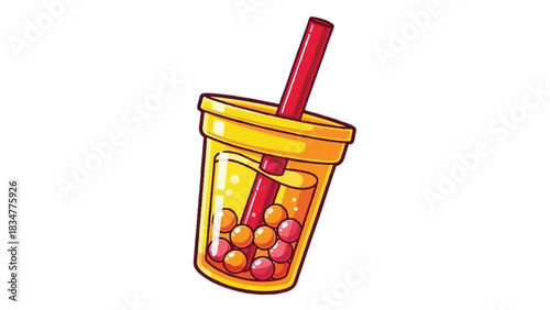 Hand Drawn Bubble Tea Drink with Tapioca Pearls.