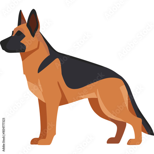 German Shepherd Dog Standing Profile View Domestic Animal Cartoon Illustration Flat Design
