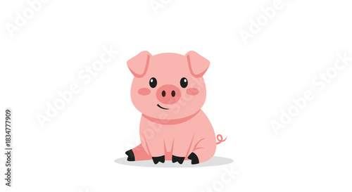 An adorable and happy little pink piglet character sitting down and smiling sweetly isolated on a clean white background.jpg