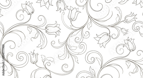 Elegant seamless floral pattern with hand-drawn swirling branches and bell flowers in a vintage monochrome engraving style.jpg