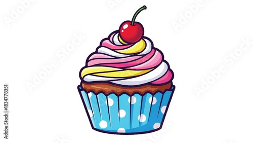 Delicious Swirled Frosting Cupcake with Cherry Topping.